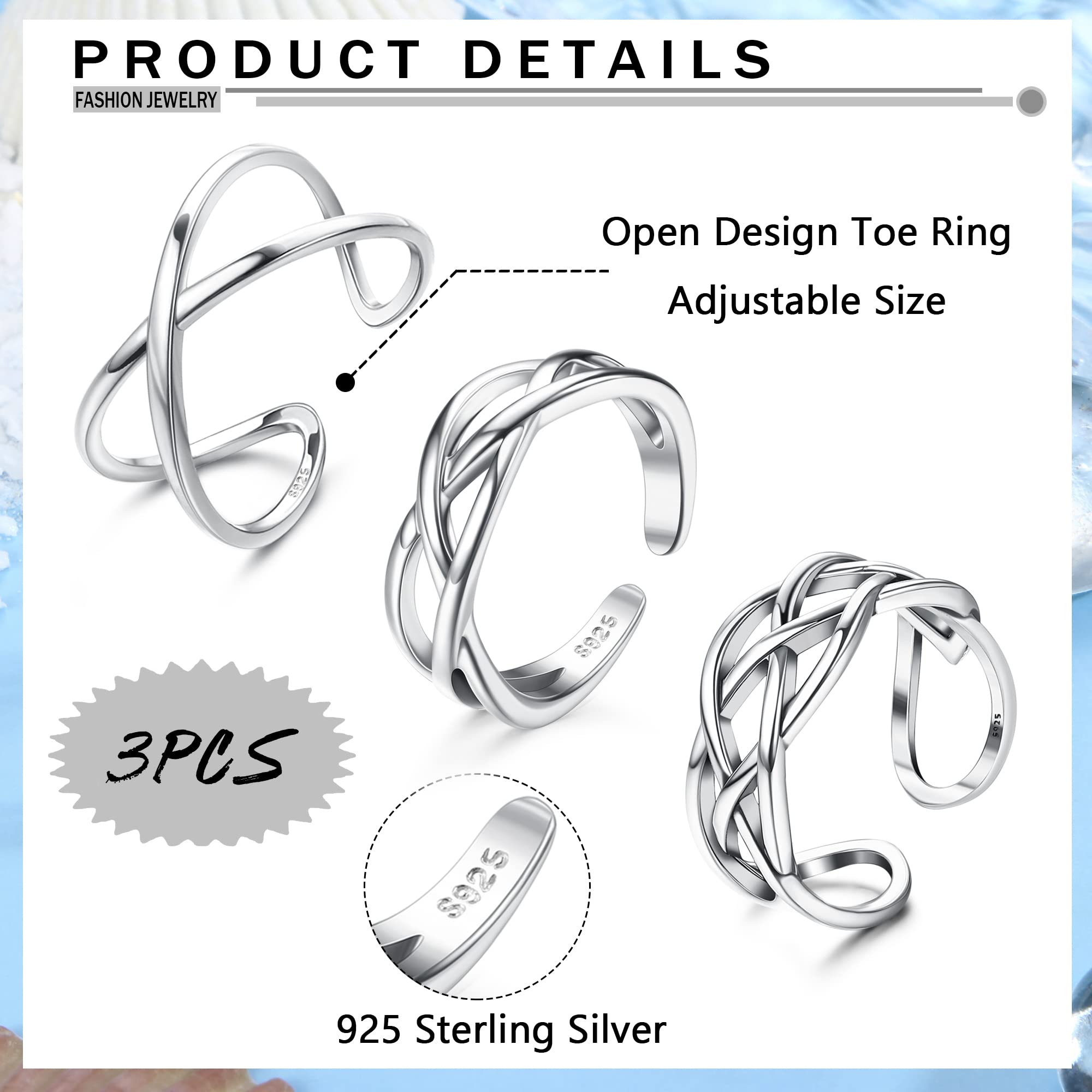 Florideco 3Pcs S925 Sterling Silver Toe Rings for Women Open Toe Rings Comfort-Fit Adjustable Toe Rings Celtic Knot Turquoise Finger Foot Jewelry Set: Celtic Knot Toe Ring