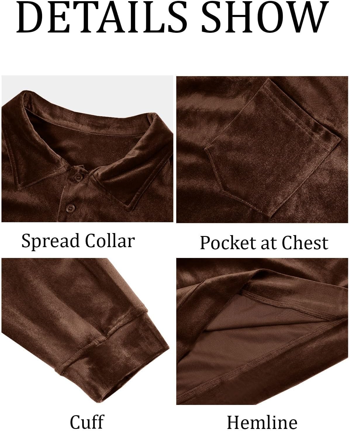 Makkrom Men's Long Sleeve Polo Shirts Casual Velvet Shirt Real Pocket Business Fall Velour T-Shirt - Image 5