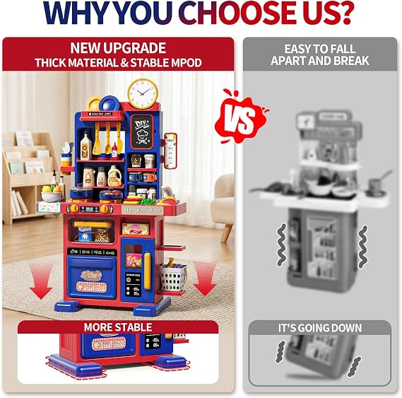 STACTCUTE 33.8IN Play Kitchen with Sound & Light & Cooking Stove with Steam