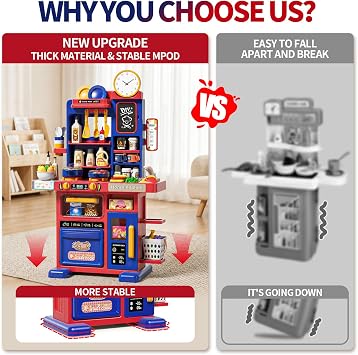 STACTCUTE 33.8IN Play Kitchen with Sound & Light & Cooking Stove with Steam