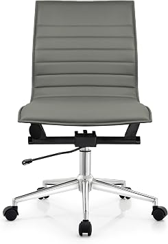 2xhome Modern Office Chairs | Upholstered PU Leather Ribbed Mid Back with Metal Frame | Adjustable Height, Tilt Lock | Computer Desk Chair, Meetings Parent 1, Gray, Armless