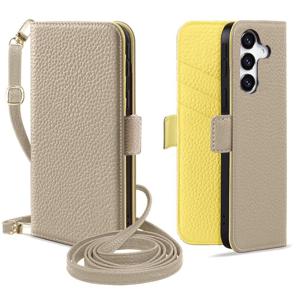 Kahper galaxy s26 用 ケース 手帳型 ショルダー ギャラクシーs26 用 ケース 手帳型 おしゃれ 可愛い 財布型 肩掛け マグネット式 軽量 耐衝撃 高級PUレザー カード収納 スタンド機能 ぎやらくしーs26 用 携帯カバー 全面保護 擦り傷防止 防塵 耐汚れ 大人 グレー メ イェロー