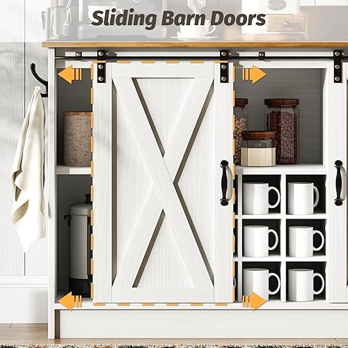 Miniatura 8 de 4ever2buy Armario de café de granja con gabinete, gabinete de buffet de 47 pulgadas con almacenamiento, barra de vino blanco con 9 estantes de vino