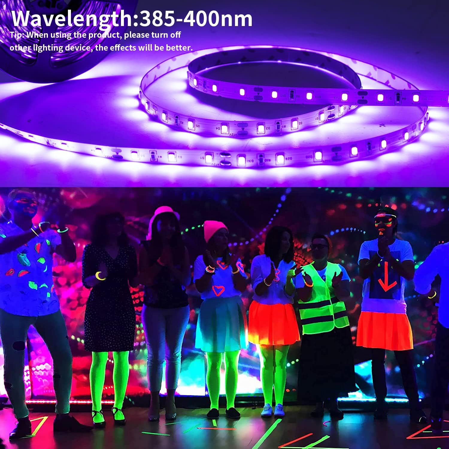 YQNLIFA 66FT Black Light Strip, 1200 Lamp Beads, Flexible LED Blacklight Kit, 12V Blacklight Strips, Non-Waterproof for Indoor BedroomDecoration, Glow Party, Birthday, Wedding, Halloween