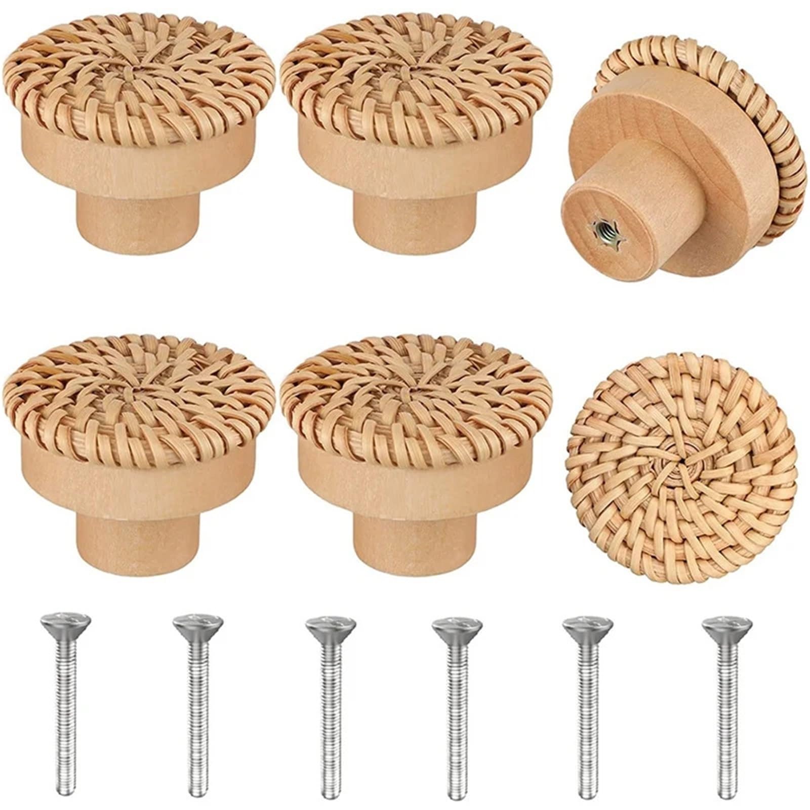 40 pomelli rotondi in rattan bohémien, per cassetti in legno, fatti a mano, per mobili da cucina, hardware (bianco)