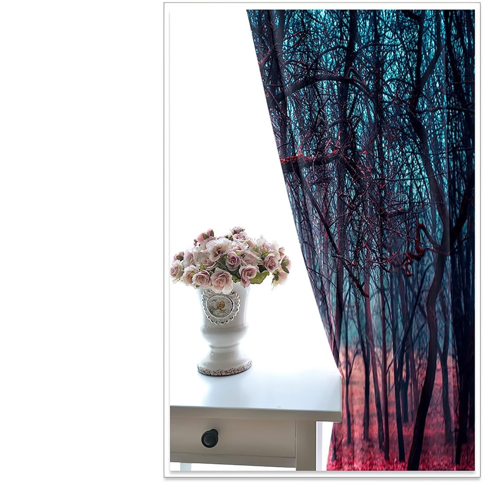Vorhänge 2er Set, Vorhänge Wohnzimmer Schwarz Rot Polyester Bäume und Lose Blätter Gardine 2 Stück B 152 x H 274 cm
