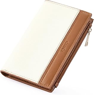 CLUCI RFID Wallet Women PU Leather Small Women Wallet Blocking Bifold Ladies Wallet Credit Card Holder Beige with Brown