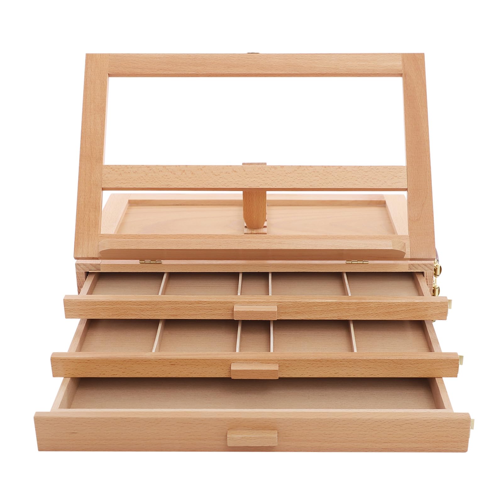 Caballete de mesa con 3 cajones, caballete ajustable de madera de haya, caballete portátil para maleta para pintar y dibujar