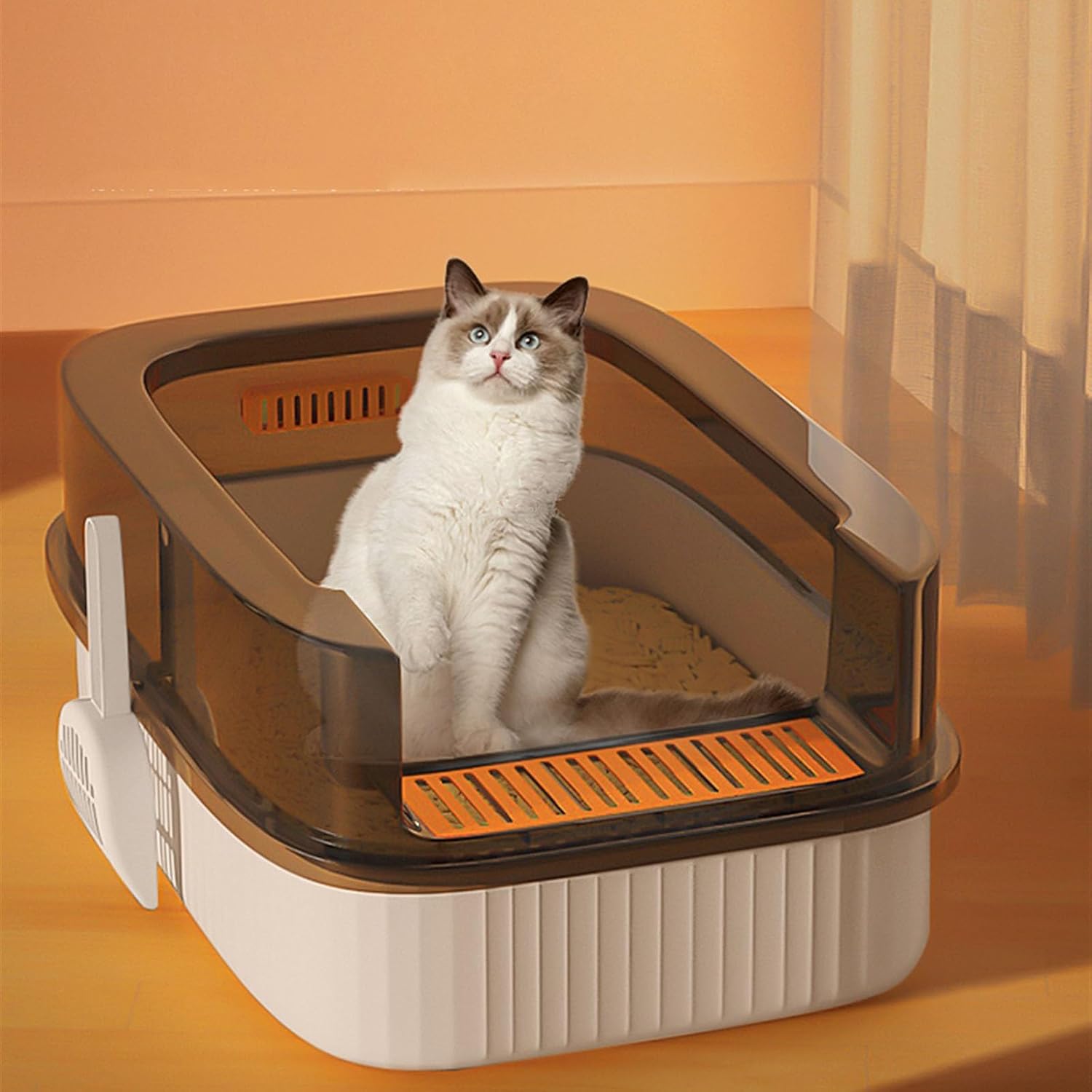 Litterbox Sifting Cat Litter Box with Scoop for Kittens, Open Litter Box with High Sides, Small Pet Toilet Travel Litter Pan for Kitty and Thiny Cats Cat Litter Tray(Green)