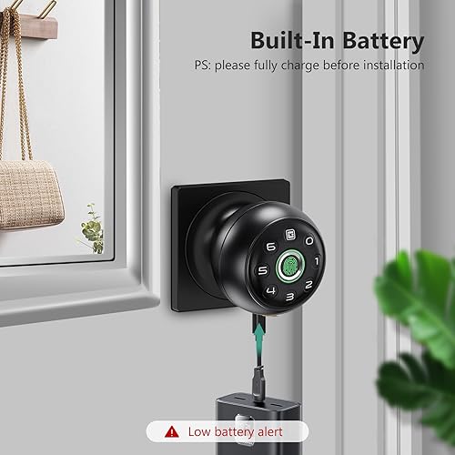Miniatura 6 de GeekTale Cerradura de puerta de huellas dactilares para dormitorios, perilla de puerta de huellas dactilares con cerradura, cerradura de puerta