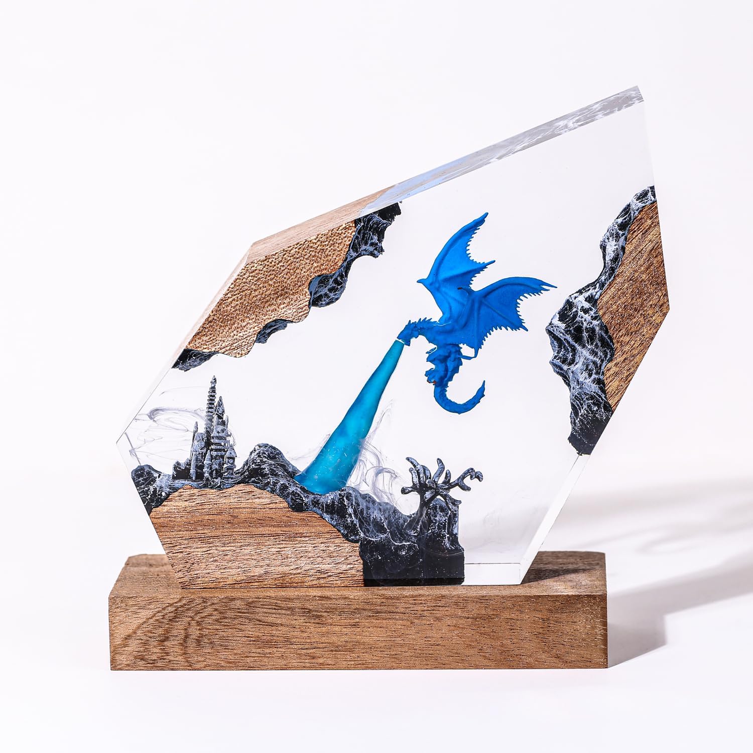 Epoxy Ice Dragon Resin Lamp, Handmade Resin Night Light with USB Port