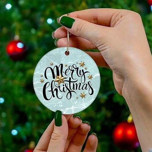 Vista 32 de Two-Side Printed Merry Christmas Marble Ceramic Christmas Ornament, Novelty for Family Friends Kids, Marble Printed Christmas Keepsake Pendants