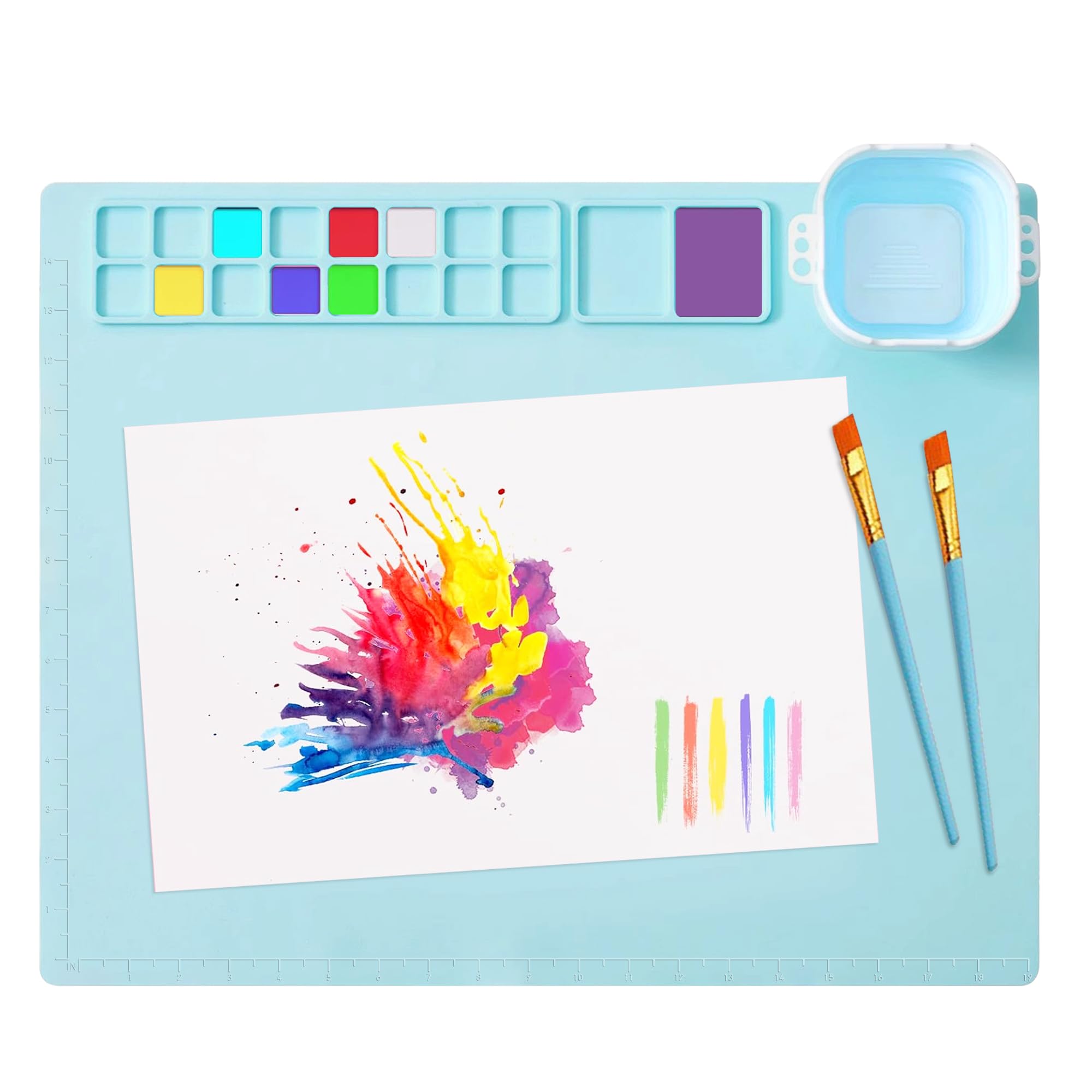 MEKOTRIN Silicone Painting Mat for Kids, Silicone Craft Mat 20" x 16" Large Paint Mat for Watercolour Clay Cutting Art Creation and DIY(Blue)
