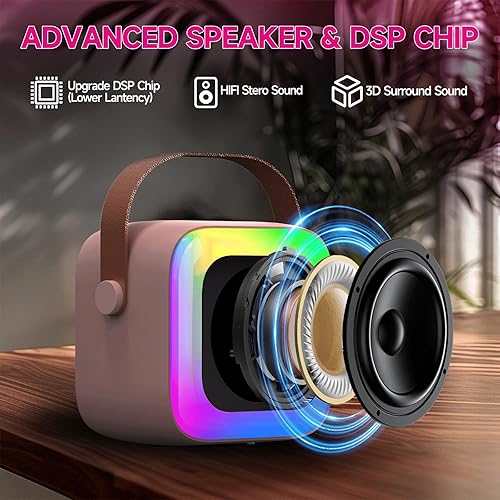 Miniatura 4 de Mini máquina de karaoke para niños, adolescentes y adultos, máquina de karaoke para niños con 2 micrófonos inalámbricos y luces LED, juguetes para