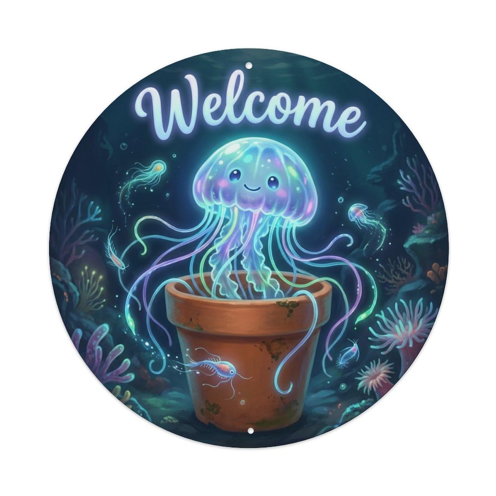 Welcome Jellyfish Deep Blue Metal Tin Sign