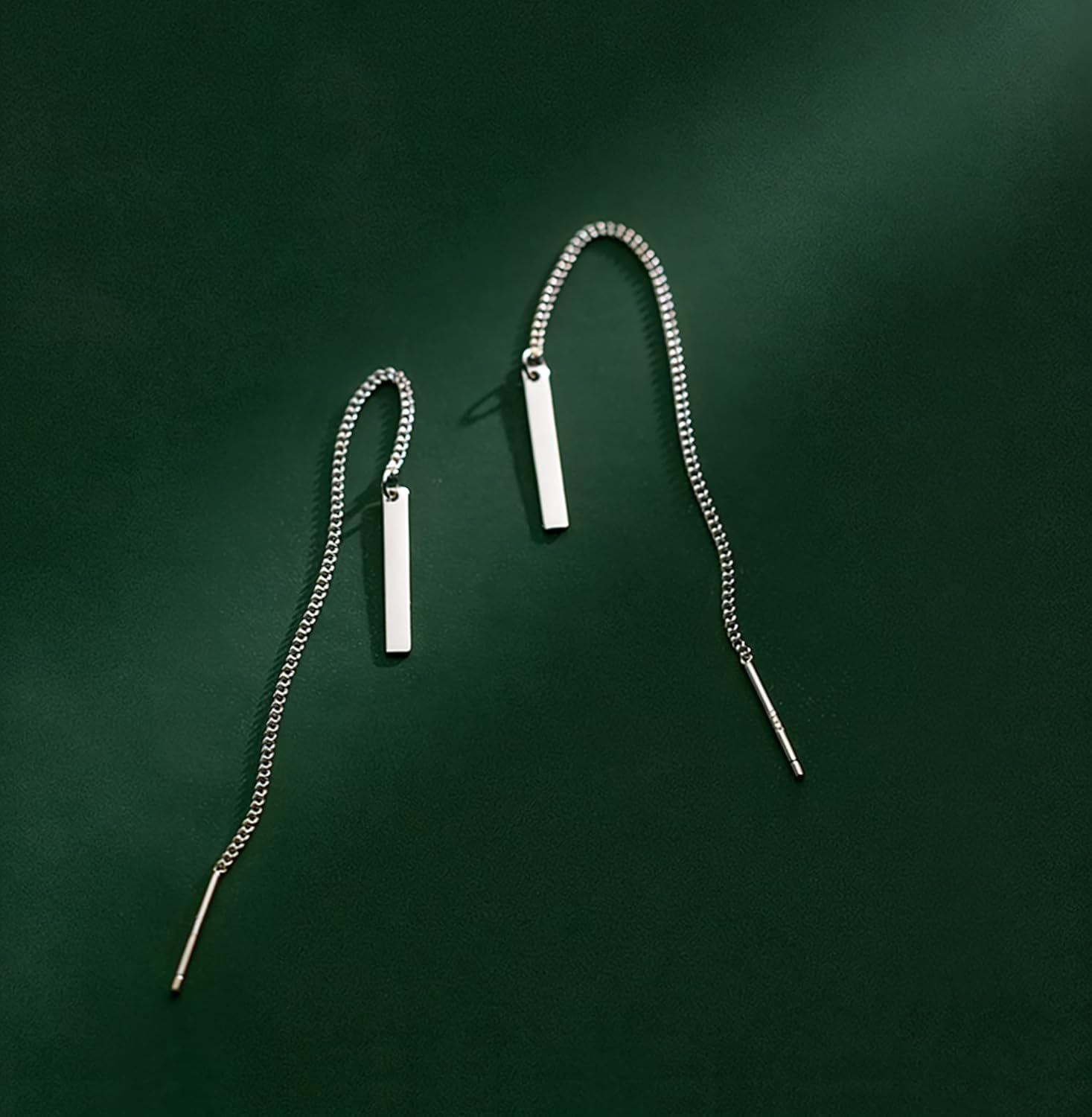 925 Sterling Silver Bar Chain Dangle Earring Drops for Women Teens Minimalist Dangle Earrings Tassel Threader Hypoallergenic - Image 5