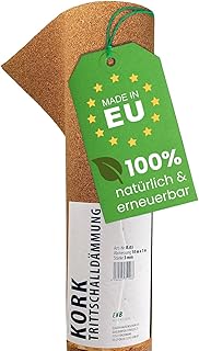 Trittschalldämmung 10x1m 3mm stark I natürliche Dämmunterlage I Rollenkork für Parkett & Laminat I Trittschallreduktion aus nachwachsendem Korkmaterial I Umweltfreundliche Trittschalldämmung
