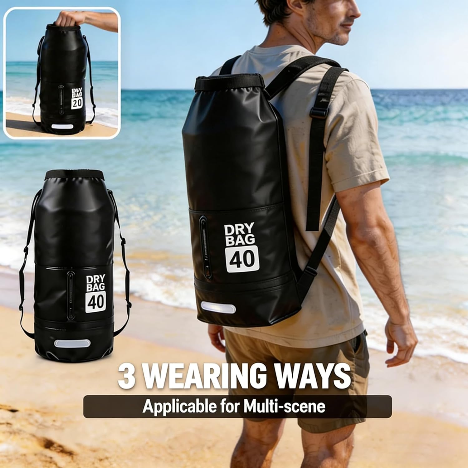Dry Bag Waterproof for Women Men,40L Roll Top Lightweight Dry Storage Bag Backpack