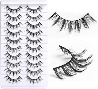 10 Pairs of False Eyelashes, Natural False Lashes, Self-Adhesive, Thin Manga Lashes, Reusable Manga Lashes, Cat Eye Lashes Fluffy Volume, for a Light Daily Look