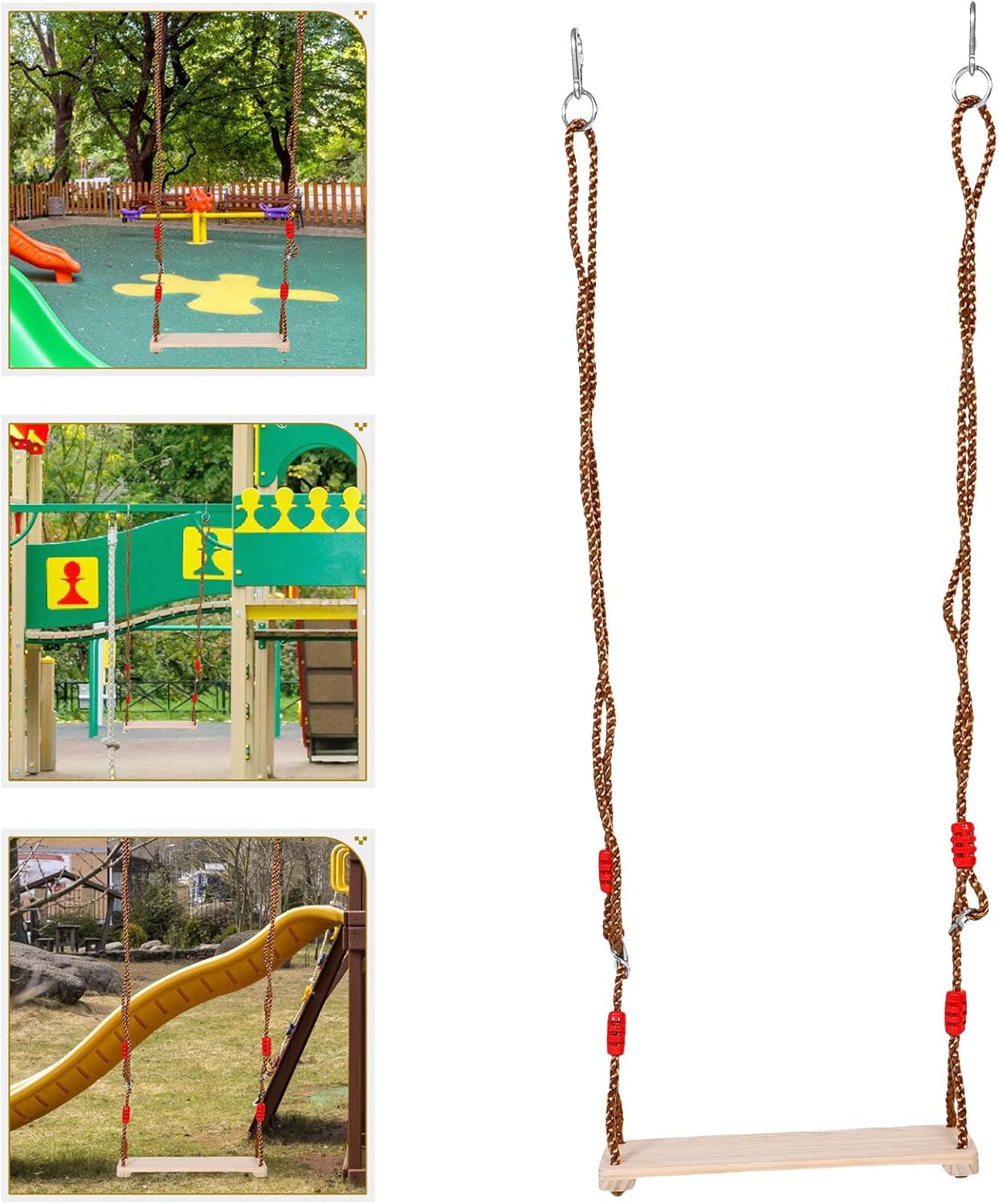 Uonlytech Wooden Swing Seat and Small Flat Board Outdoor Swing Chair for Backyard and Playground Use