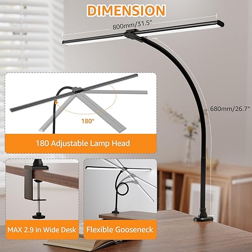 Miniatura 6 de ShineTech Led Desk Lamp for Office Home, Bright Double Head Desk Light with Clamp, Architect Task Lamp 50 Lighting Modes Adjustable Flexible