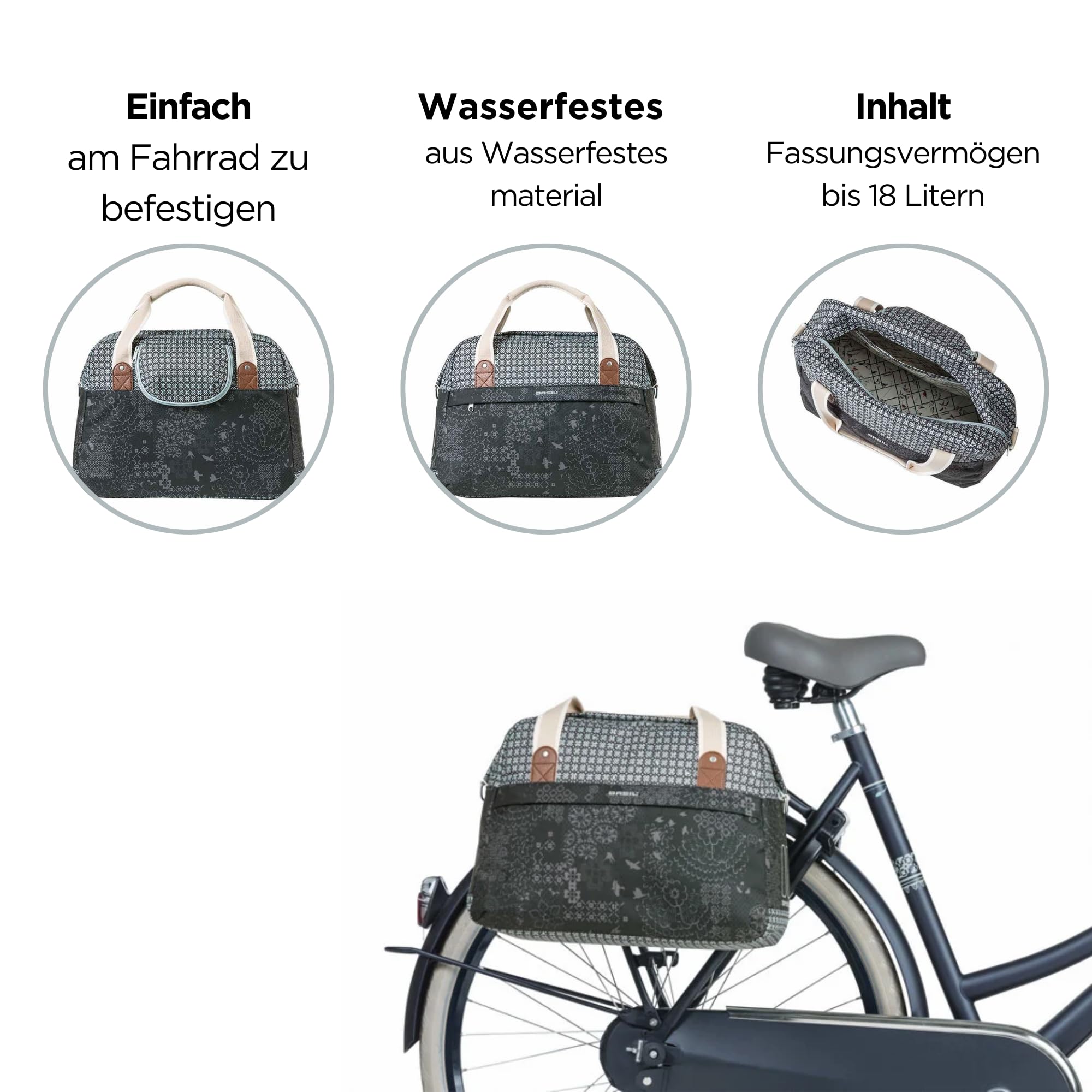 basil boheme carry all bag damen-fahrradtasche Bohème Schultertasche - 18L - Damen City Fahrrad Tasche Fahrräder 150-160 cm Körpergröße collectionCategory:Vegane Designs Color (Lines):Pearlescent White
