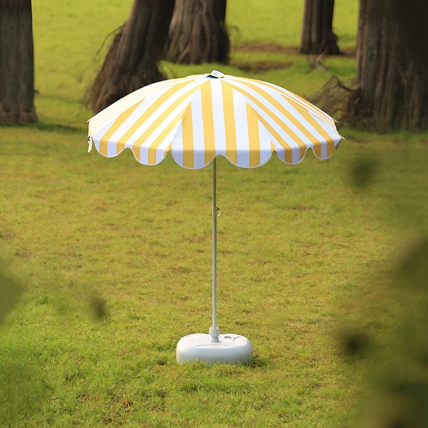 Parasol de Jardin Rayé Jaune et Blanc - Léger et Portable - Tissu Résistant à la Décoloration - Petit Parasol Extérieur