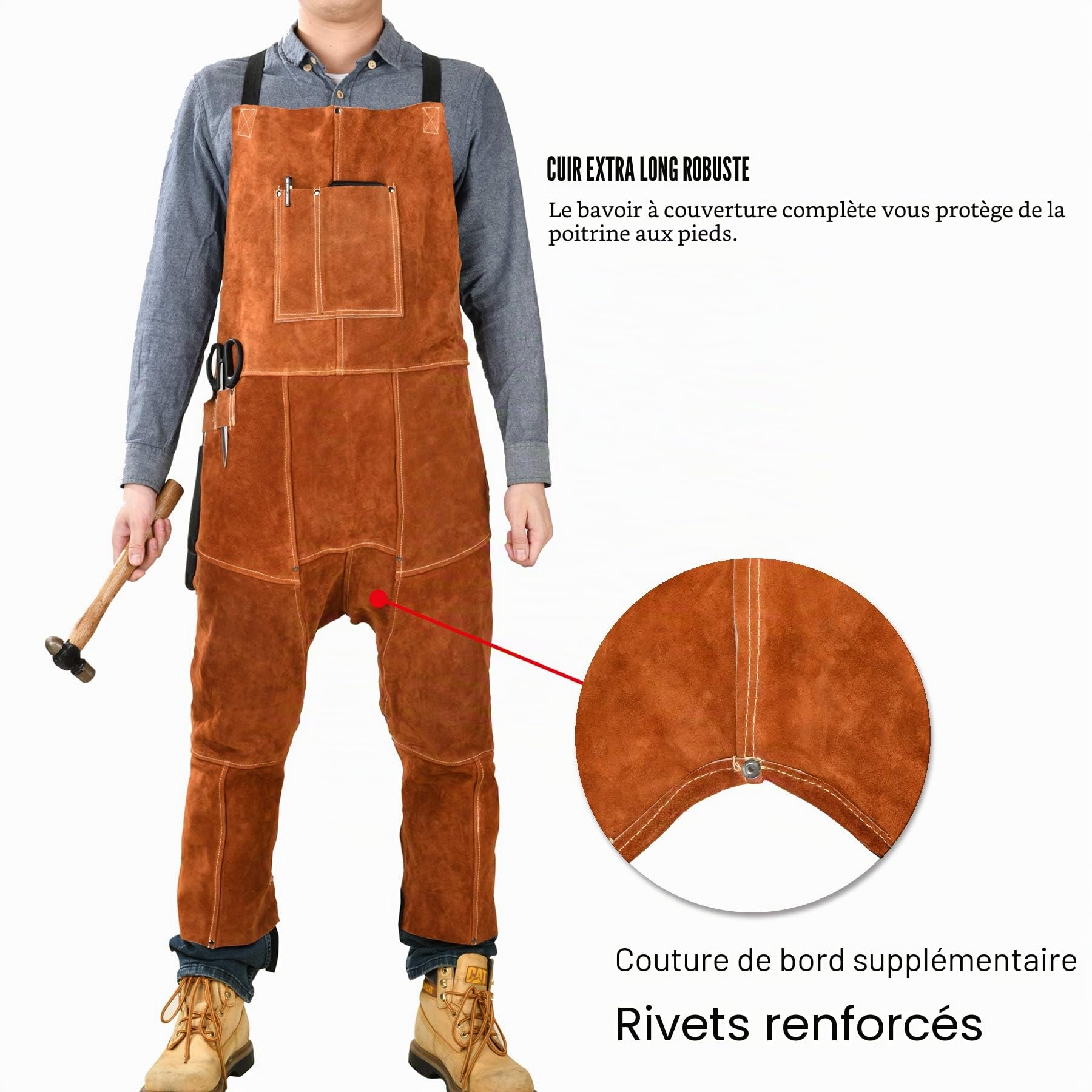 QeeLink Tablier de Soudure en Cuir pour Homme Professionnel, Tablier de Travail Résistant à la Chaleur, Tablier Cuir de vache très résistant, Parfait pour Forgeron, Bricolage, Soudeur, Menuisier