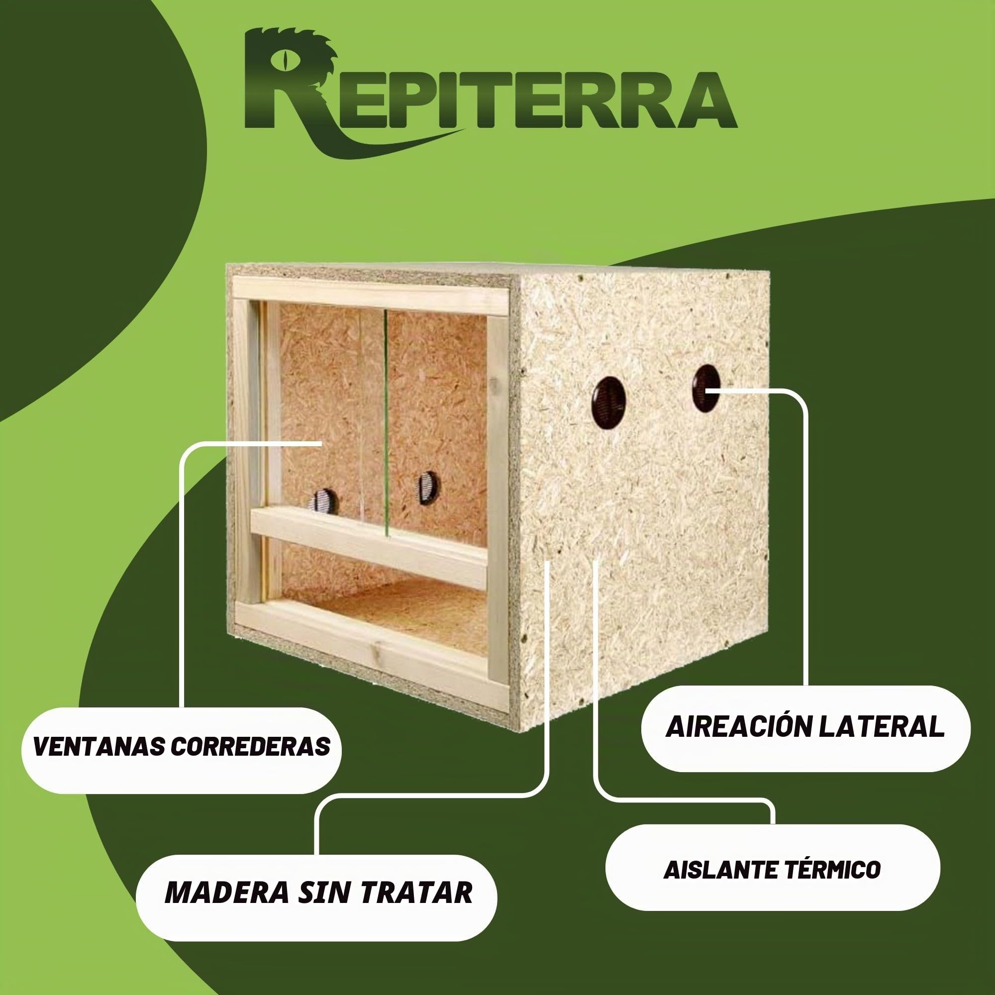 Terrario de tamaño grande de madera para reptiles, para interiores, parte frontal con ventilación, para serpientes y lagartos, 11, 11