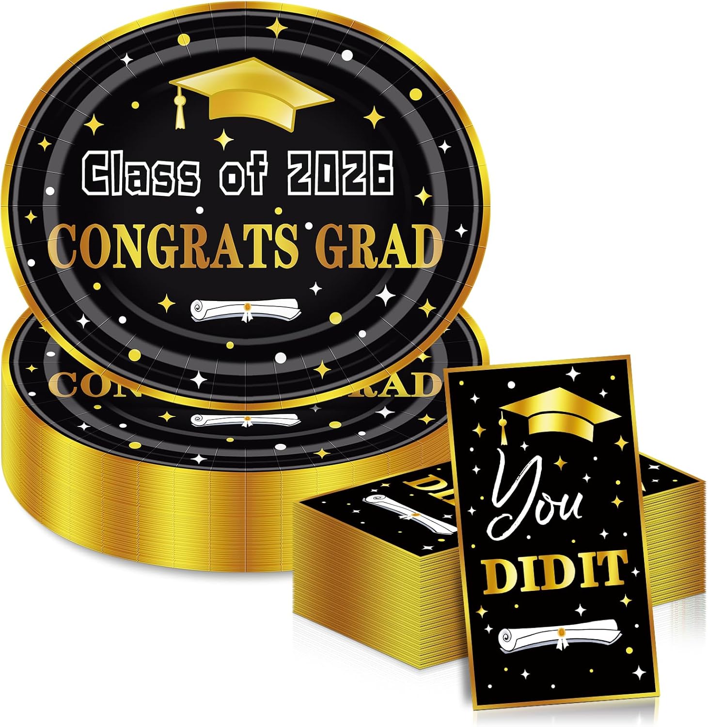 100Count Graduation Oval Paper Plates and Napkins Sets -10" x 12" Heavy Duty Party Plates and Rectangle Napkins for Graduation Party