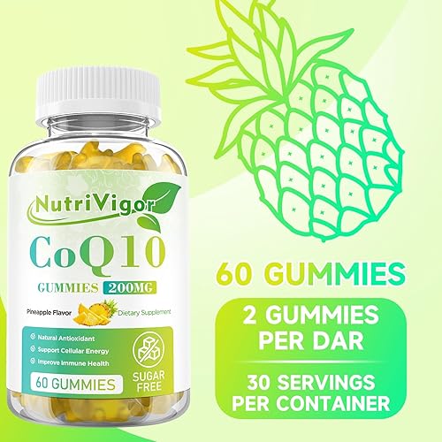 Miniatura 7 de NutriVigor Gomitas CoQ10, suplemento de coenzima Q10 de 200 mg, suplemento CoQ10 de alta absorción para energía celular y salud inmunológica,
