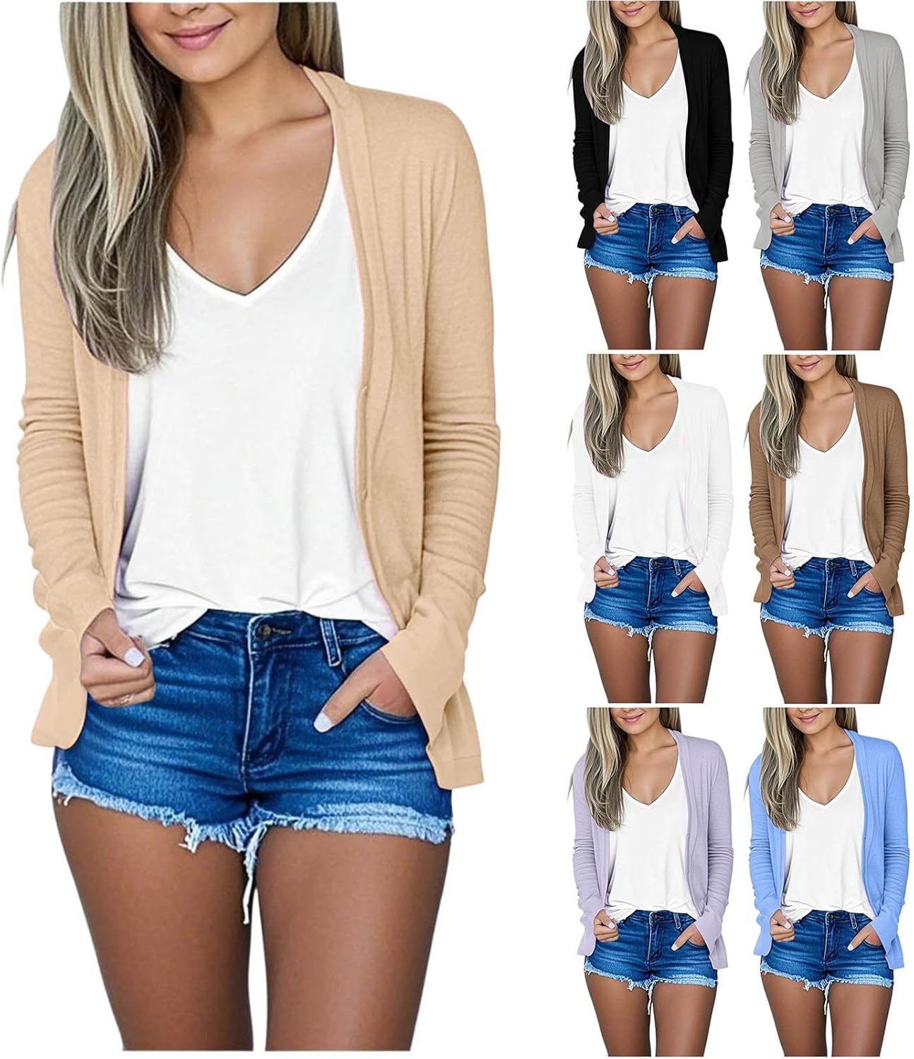 Light Weight Cardigan Women Casual Summer Long Sleeve Shrugs Open Front Loose Fit Kimonos Cover Ups