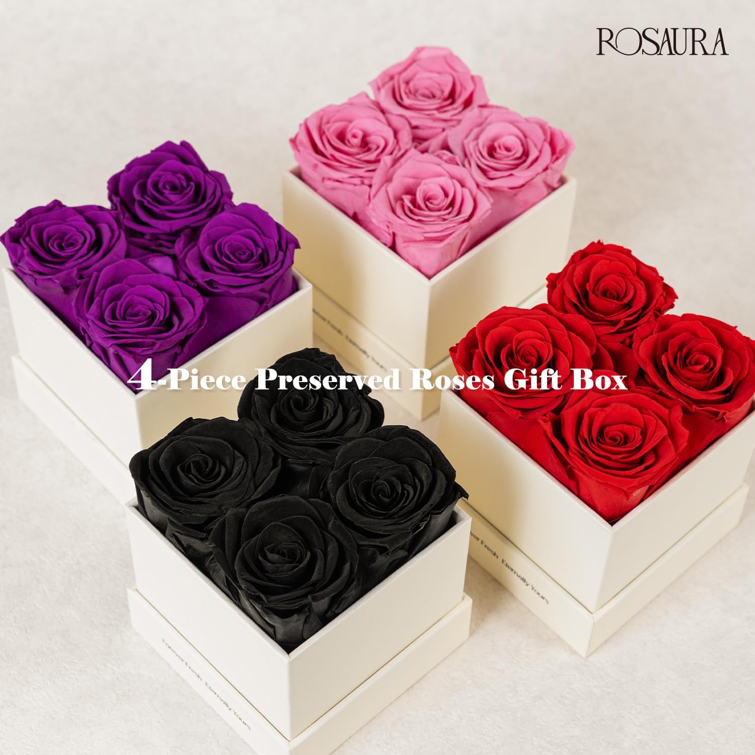 Rosaura 4-Piece Eternal Preserved Roses & Flowers Gift Box - Forever Lasting Real Roses, Preserved Flowers for Christmas, Valentine's Day Pink - Image 2