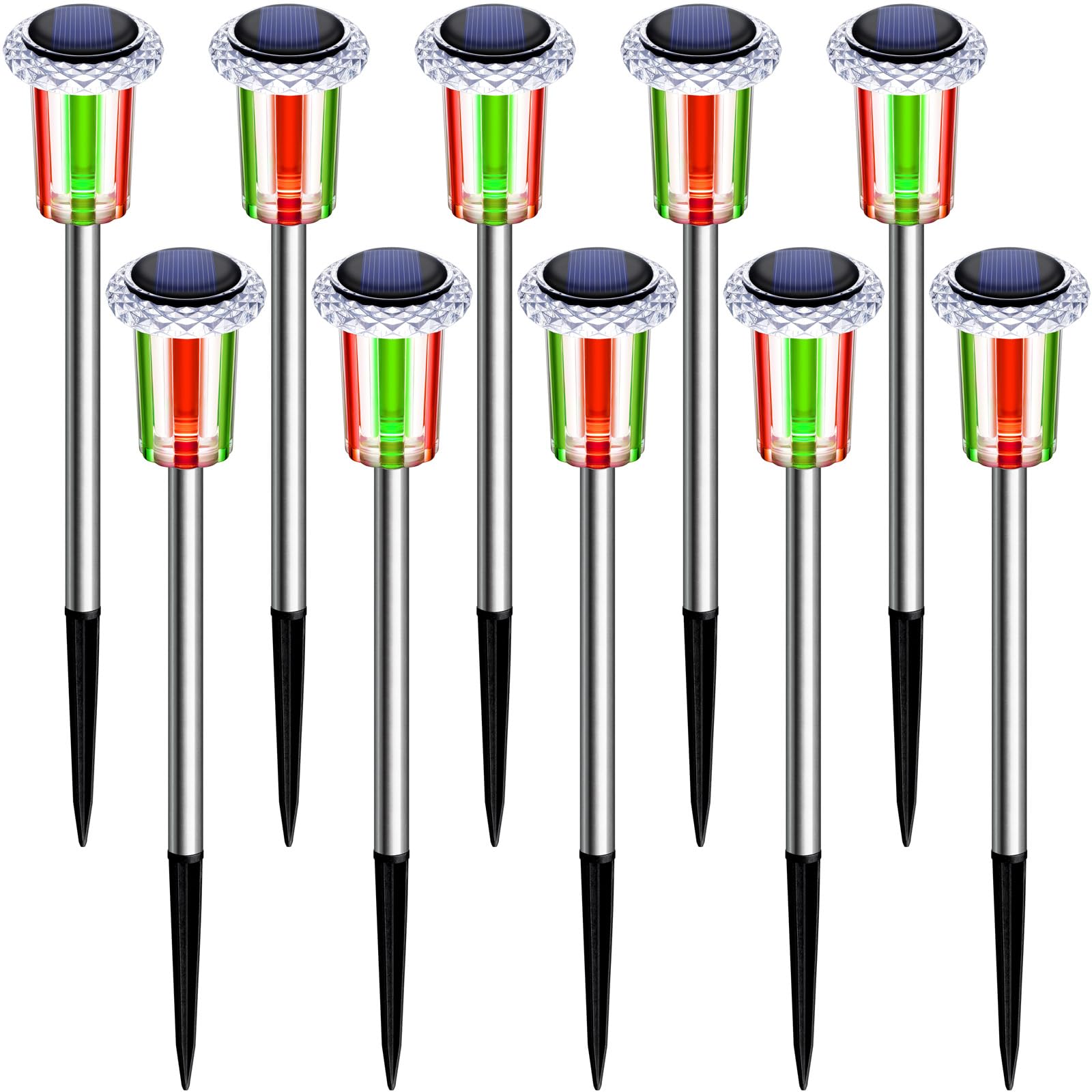 DenicMic Solar Lights Outdoor Waterproof 10 Pack Red Green White view 2