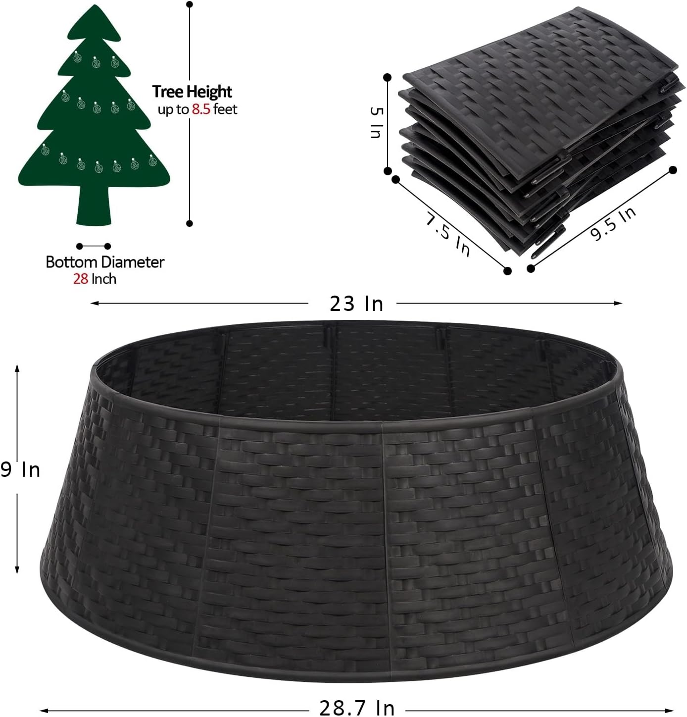 Blissun Christmas Tree Collar, 28.7" D Round Plastic Christmas Tree Ring, Christmas Tree Skirt for Artificial Christmas Trees Decoration (Black)