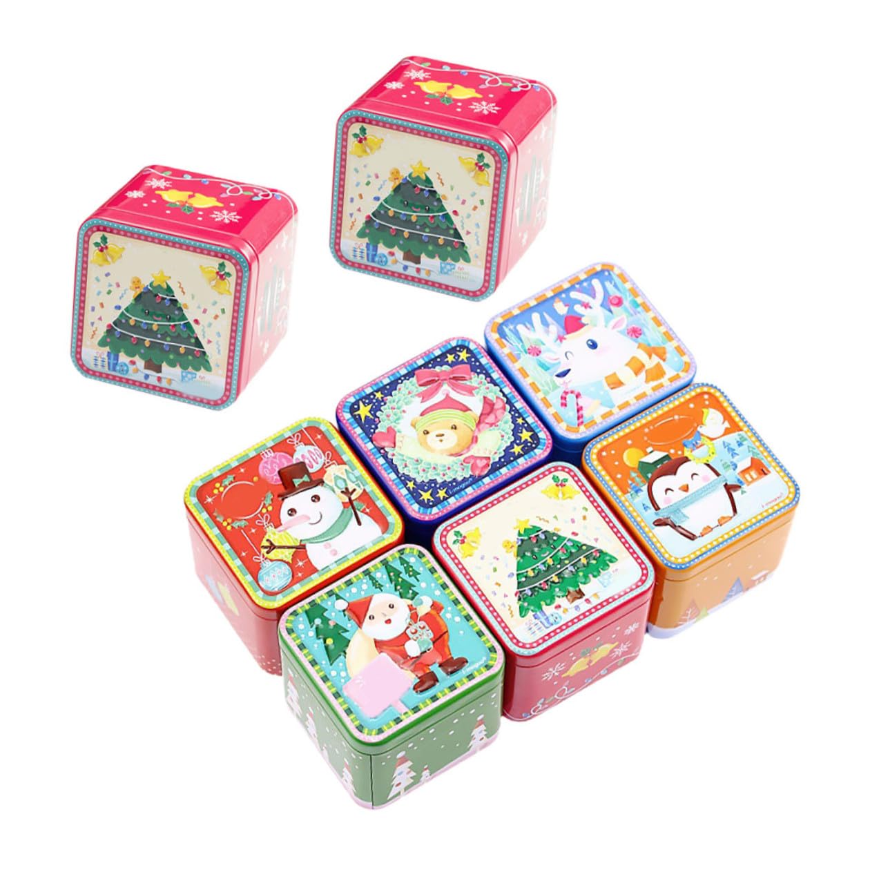 Baluue 8 Piezas Caja de Obsequio Cuadrada de Hojalata Caja de Navidad para Guardar Dulces para Fiesta de Navidad Navideños