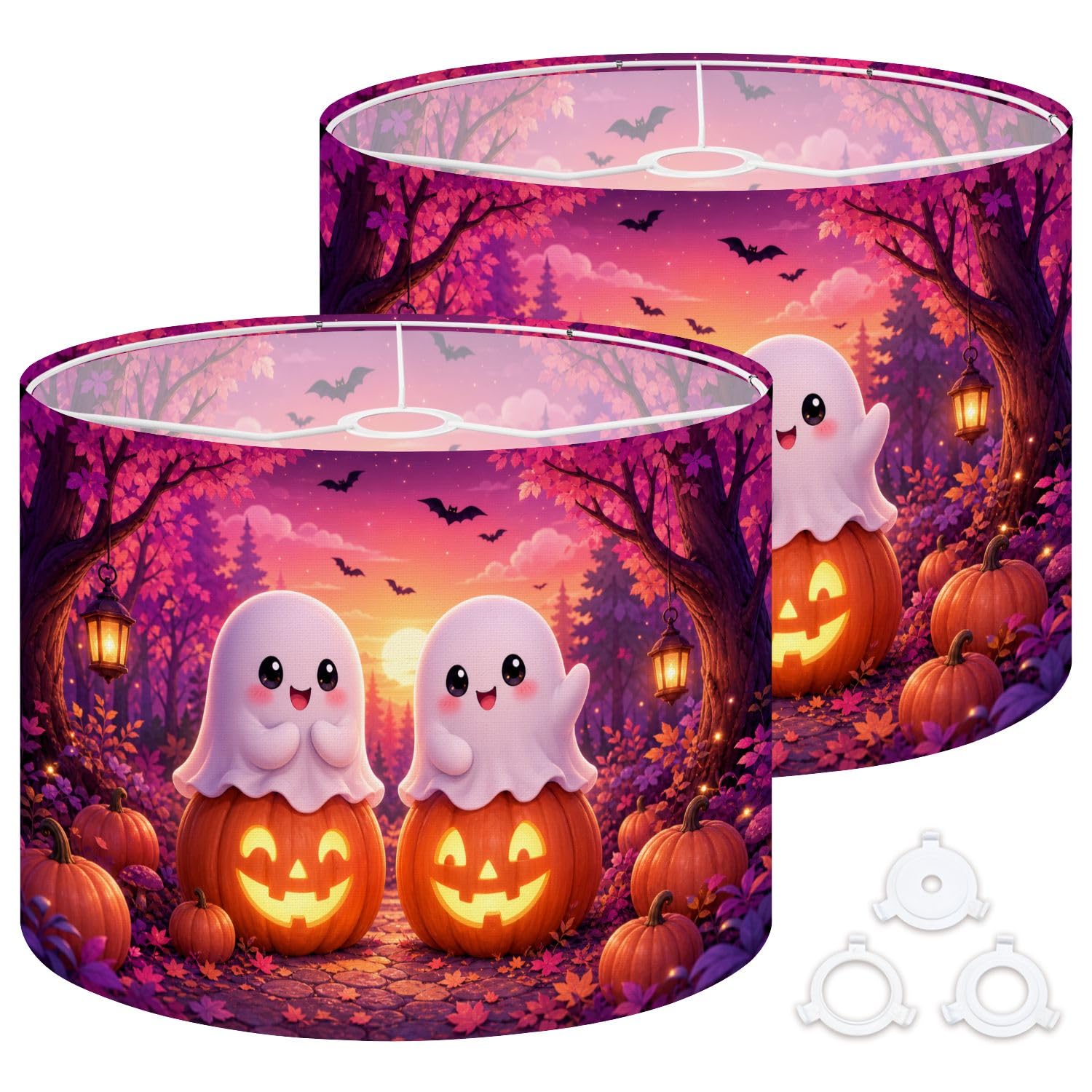 Deruinvaio Multi1 2Pcs 13In Lampshade Lamp Shade Cute Halloween Ghosts Carved Pumpkins For Ceiling Light, Table Lamp Floor Lamp Easy Assembly Replacement Light Shade