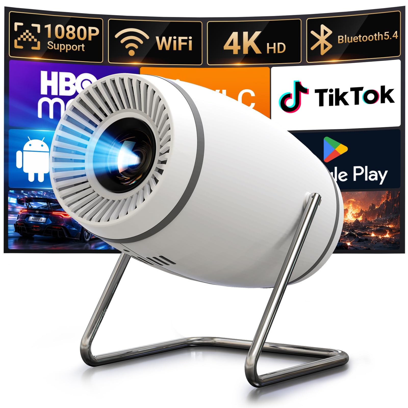 Mini projecteur avec WiFi et Bluetooth, support 4K 1080p, projecteur portable de film auto Keystone