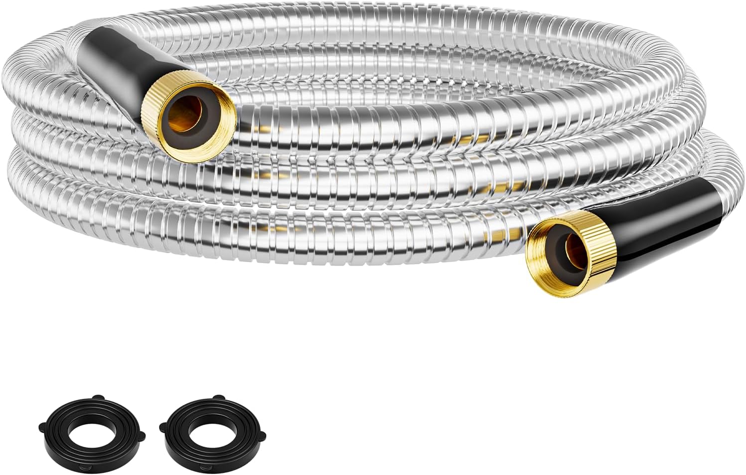 SPECILITE 15FT Short Garden Hose, 1/2" 304 Stainless Steel Leader Hose with Female to Female Brass Fittings, Flexible, Heavy-Duty & Never Kink, Water Pipe for Yard, Outdoor, Lawn