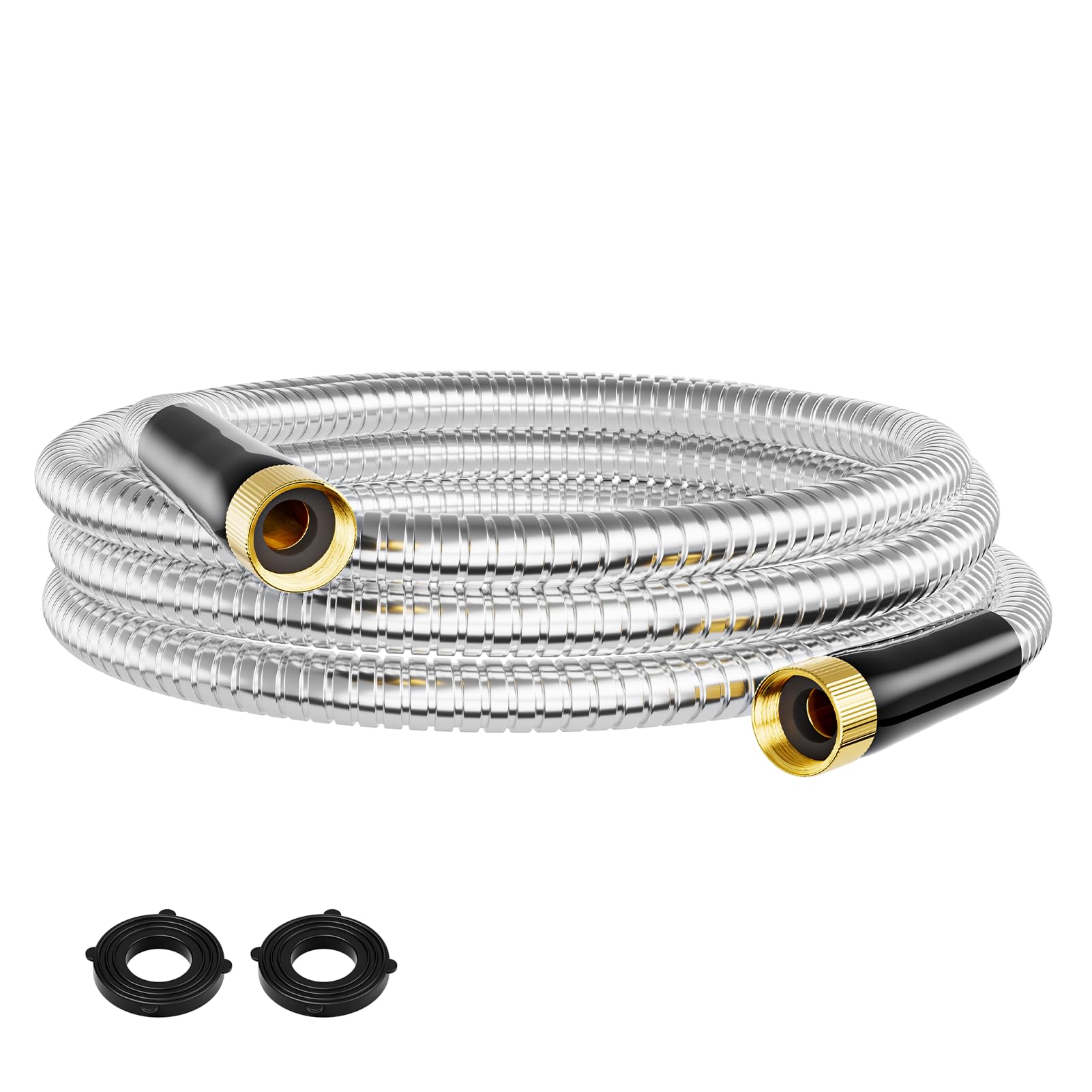 Specilite Women's Silver 15Ft Short Garden Hose, 1/2" 304 Stainless Steel Leader Hose With To Brass Fittings, Flexible, Heavy-Duty & Never Kink, Water Pipe For Yard, Outdoor, Lawn