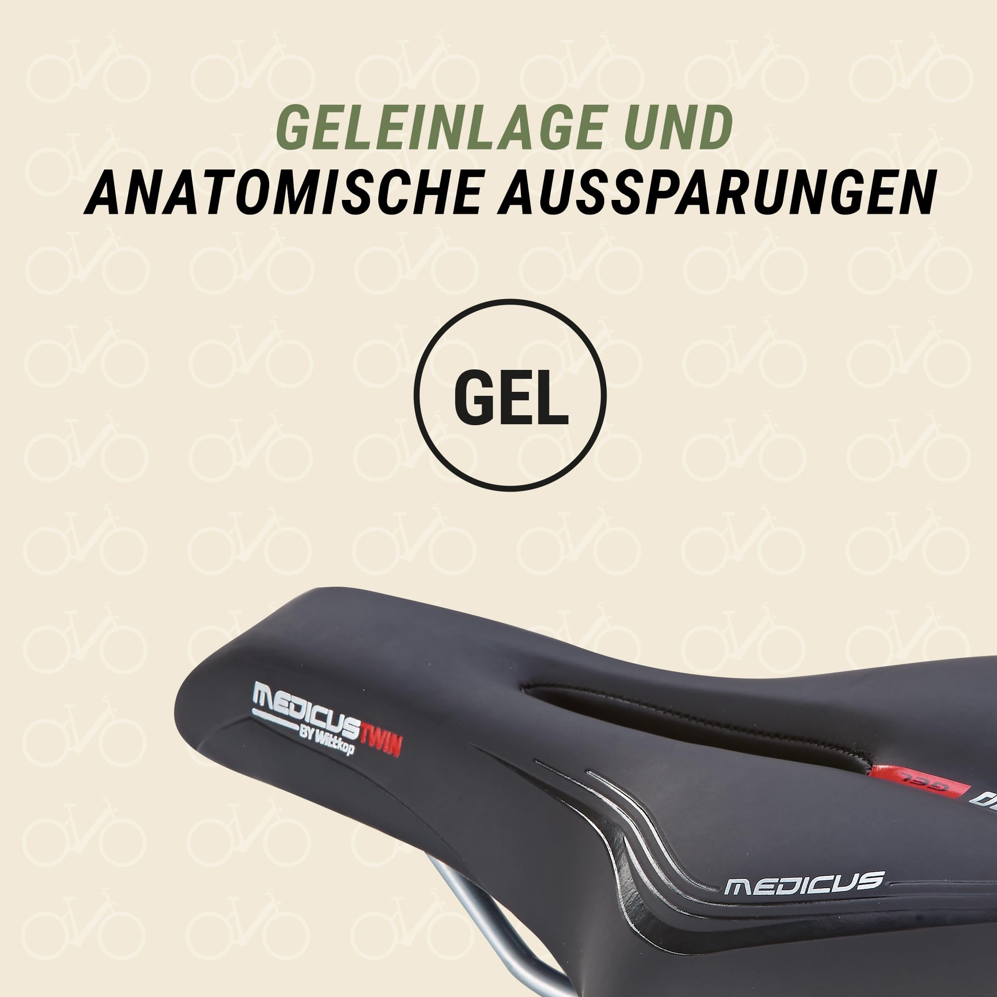 Prophete Wittkop Medicus Twin Saddle Trekking Saddle Bicycle Saddle Gel Insert and Elastomer Damping 5-Zone Padding Black