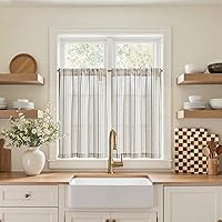 Vista 39 de jinchan Cortinas de Lino a Rayas para Cocina de 45 Pulgadas, Cortinas de Nivel, Estilo de Granja Moderno, Estilo Café, Tratamientos para Ventanas