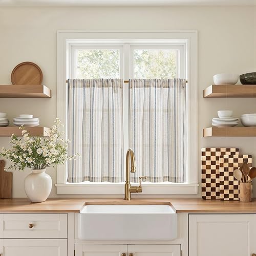 Miniatura 16 de jinchan - Cortinas de cocina de lino de 36 pulgadas de largo, a rayas finas, de media altura, pequeñas, para sala de estar, baño, café, estilo de