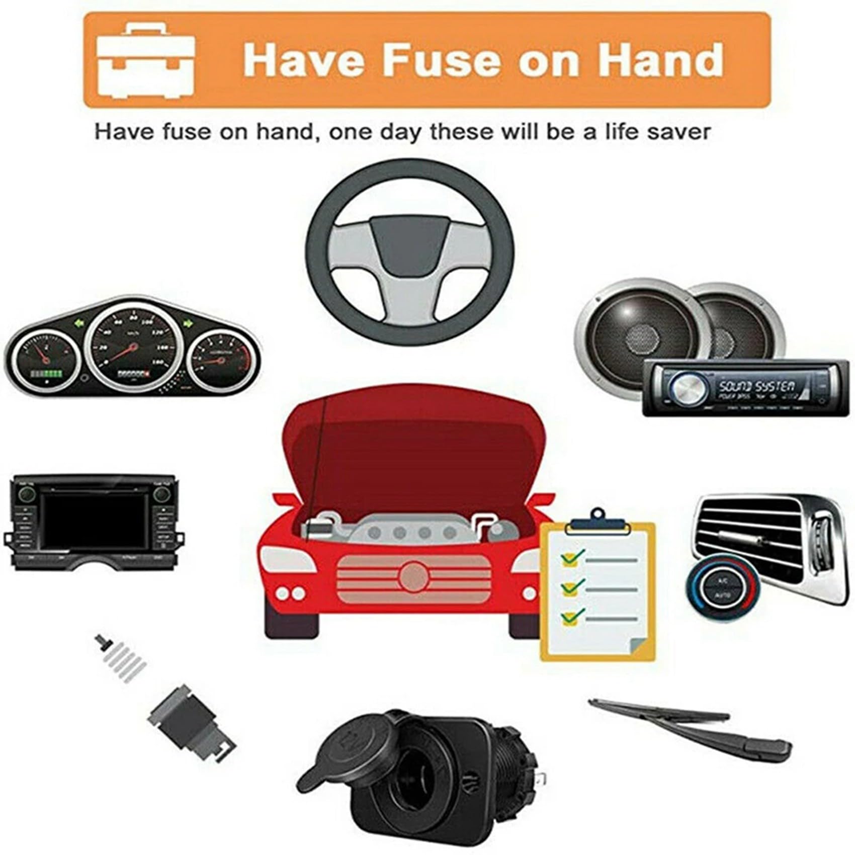 Kit Surtido de 1800 Fusibles de Cuchilla para Automóvil, Fusibles Medianos y Pequeños para Automóvil, Camión, Motocicleta, Circuito Mixto con Caja