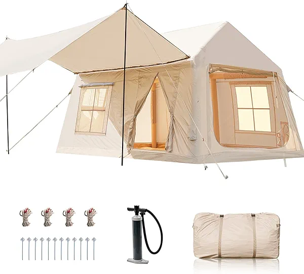 Inflatable Tents for Camping, Blow Up Tent with Hand Pump, Easy Setup InflatableTent 4 Season Tent, Waterproof Oxford Air Glamping Tents for Camping Adult 4/6/8 Person