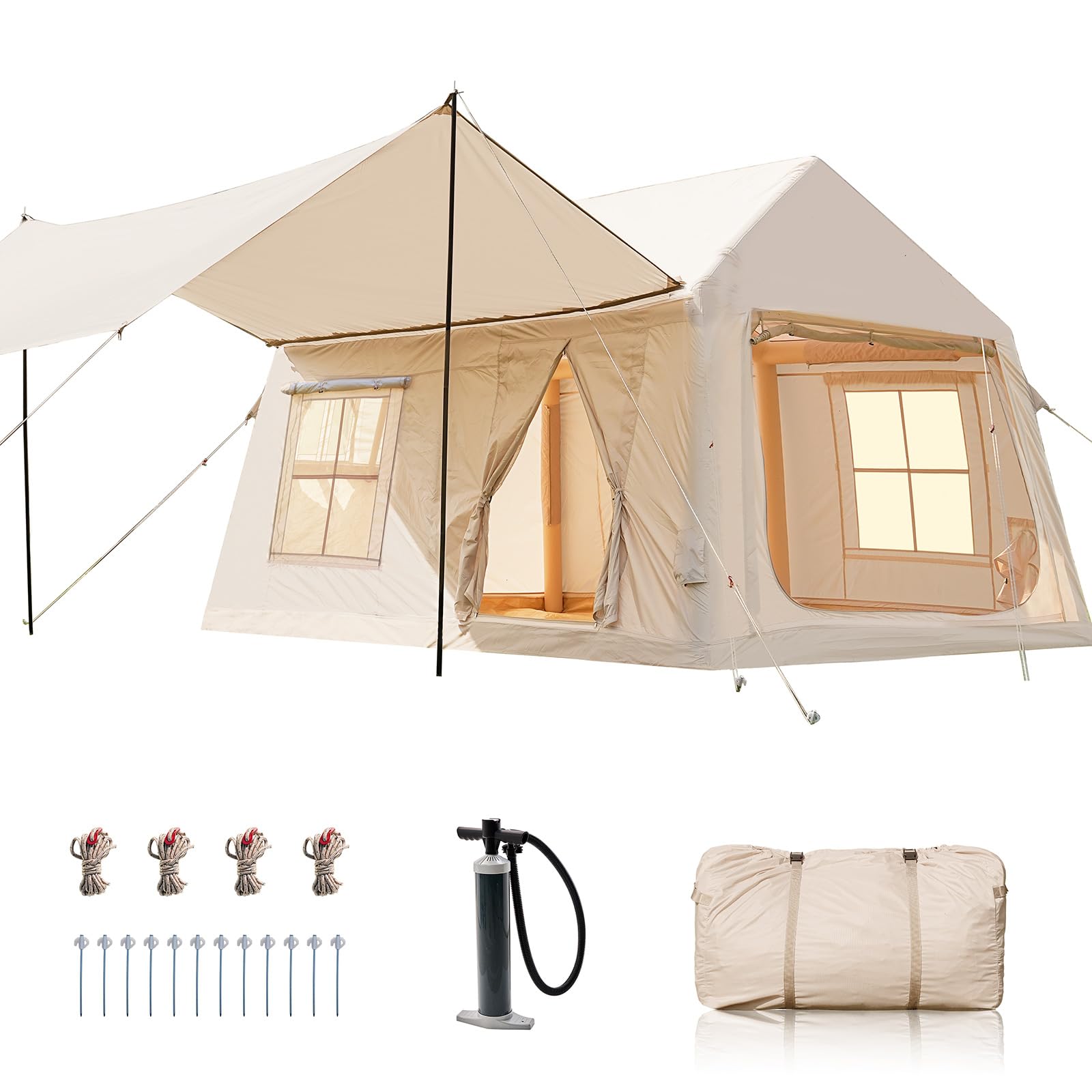 Inflatable Tents for Camping, Blow Up Tent with Hand Pump, Easy Setup InflatableTent 4 Season Tent, Waterproof Oxford Air Glamping Tents for Camping Adult 4/6/8 Person