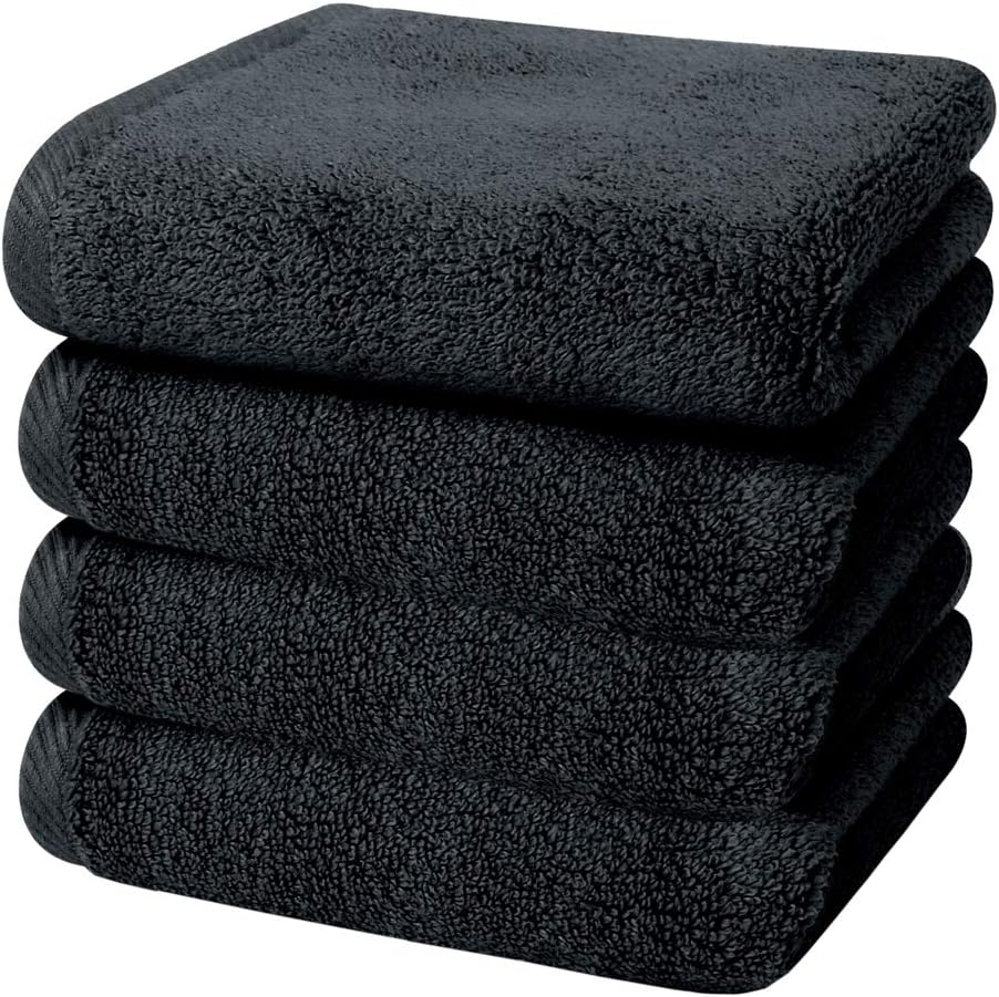 Salon Towels, Super Soft, Maximum Absorbency - For Hair Drying, 100% Microfiber Towels for Face, Hands, Body or Gym - 16” x 27” Pack of 4, Black - HairDay Care