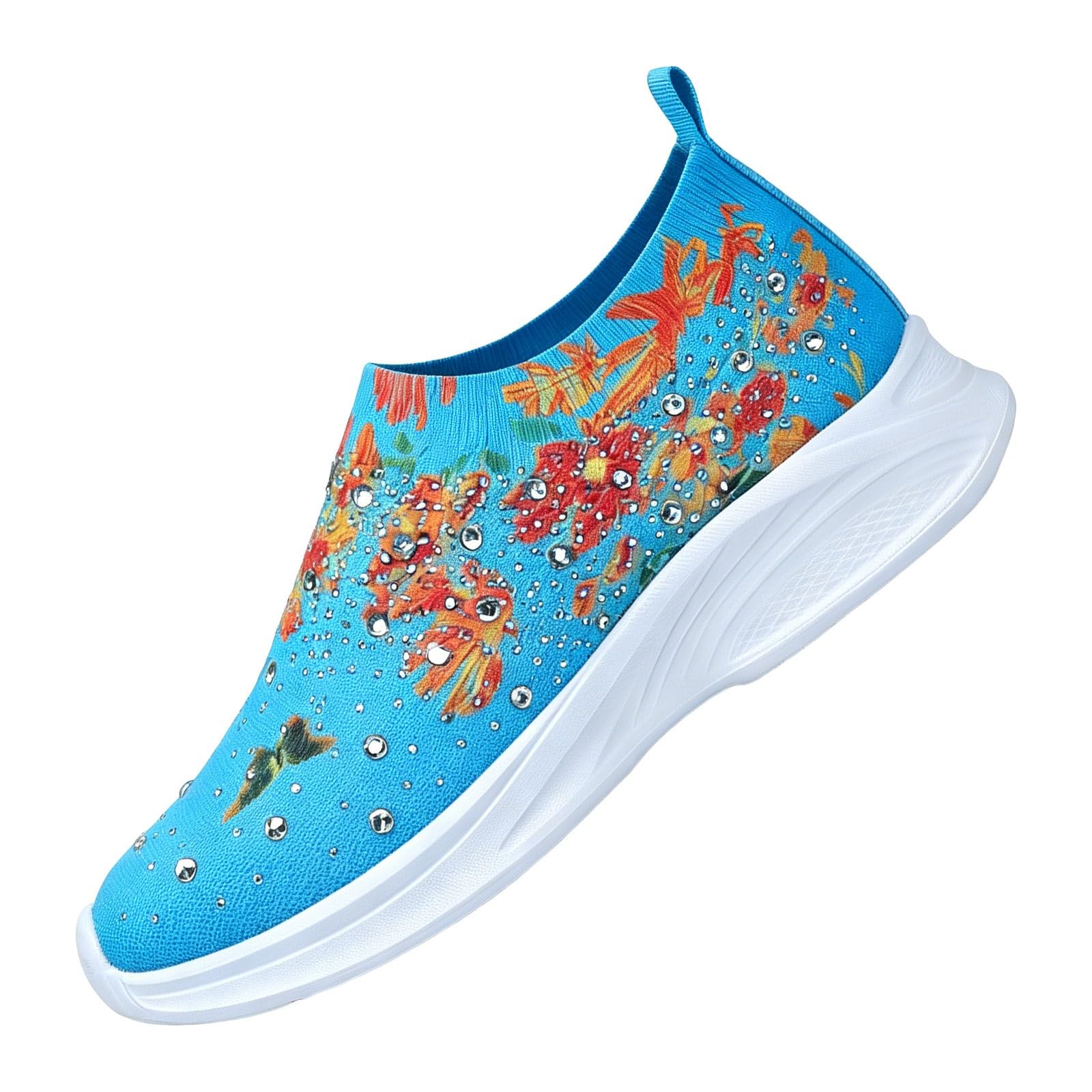 Scarpe da ginnastica da donna glamour con strass floreali senza lacci in maglia scintillante scarpe da ginnastica imbottite per feste e crociere
