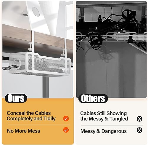 Miniatura 3 de Cinati - Bandeja organizadora de cables para colocar debajo del escritorio, con abrazadera, no daña el escritorio y no se necesita taladro, para