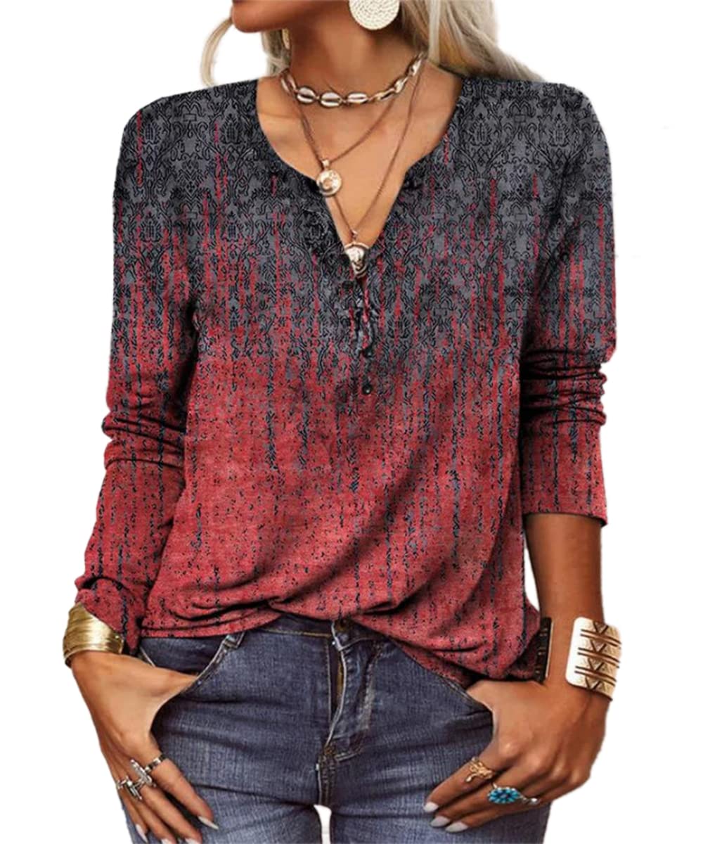 GRMLRPT Blusa para Mujer Manga Larga Camisa Cuello Redondo Botone Casual Top de Manga Larga Colorido Estampado Floral (Multicolor,S-XXL)